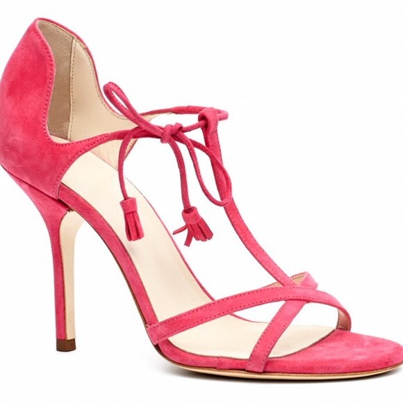 Frances Valentine Pink Suede Valentina T-strap Pump - Picture 1 of 10